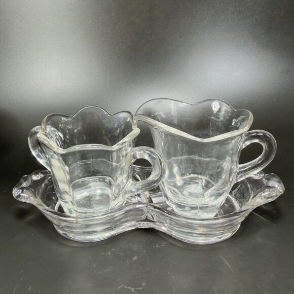 Vintage Duncan Miller Canterbury Clear Glass Cream Sugar Tray Set 3 Crystal VTG - Picture 13 of 13